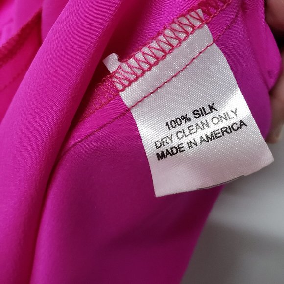 Amanda Uprichard Silk Button Front High Low Dress S Hot Pink Short Sleeve Belted - Picture 7 of 8